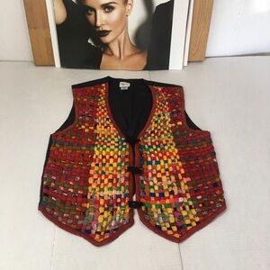 Vintage 90s Halsey CollectionBraidedVest 100% RayonMulticolor Layering Statement